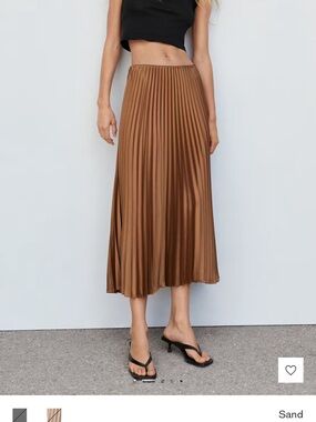 Mango Sand Pleated Midi Skirt